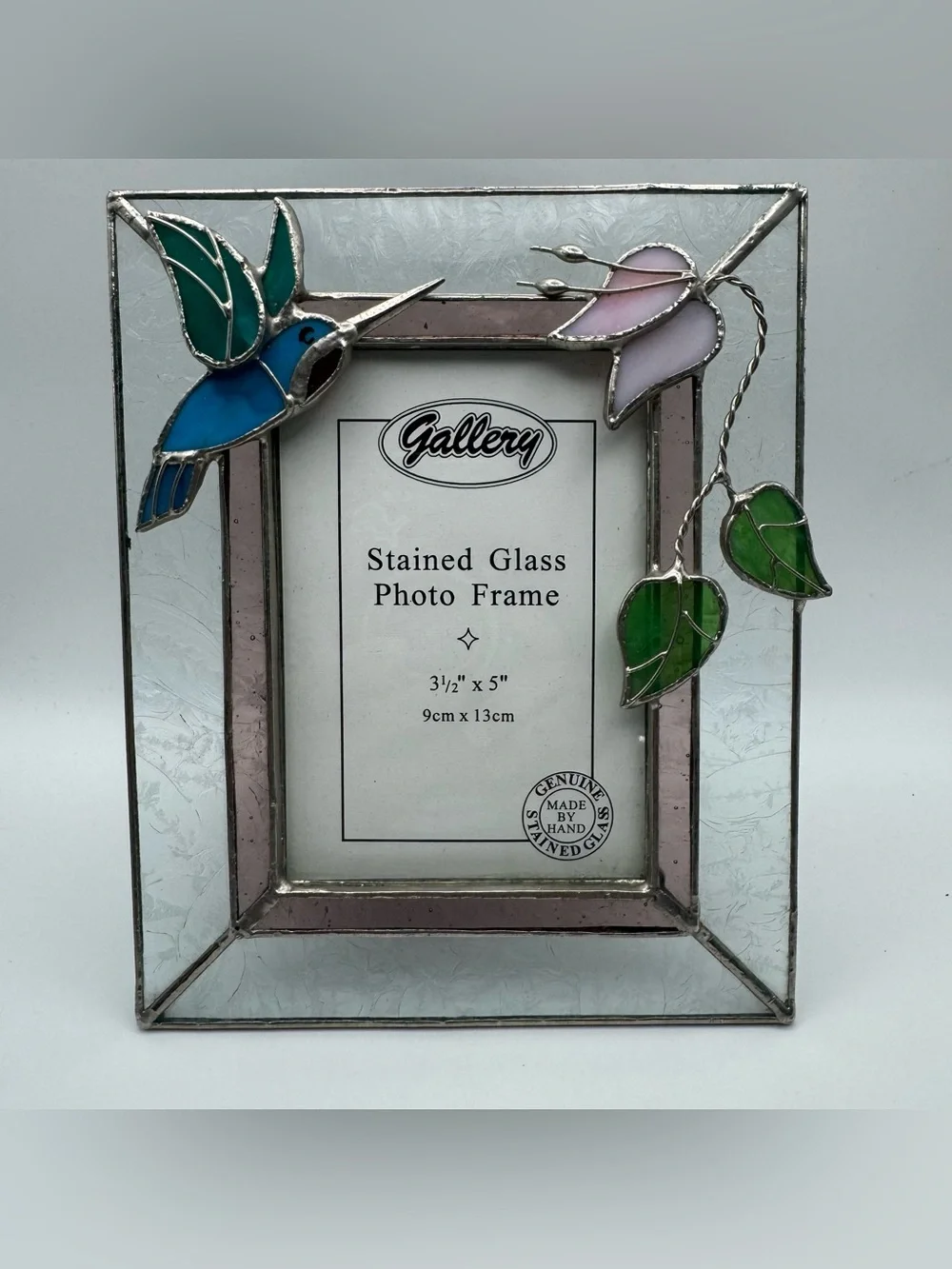 Handmade Stained Glass Hummingbird Photo Frame 3.5x5 Floral Art Glass Desk Frame